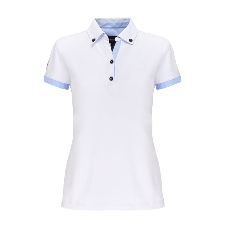 WOMENâ€™S WHITE POLO SHIRT WITH OXFORD BLUE DETAILS
