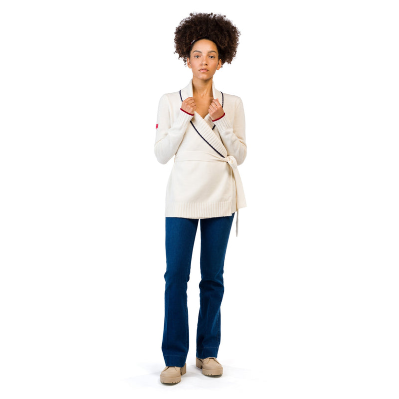 WOMENâ€™S SHAWL COLLAR JACKET WITH BELT, WHITE