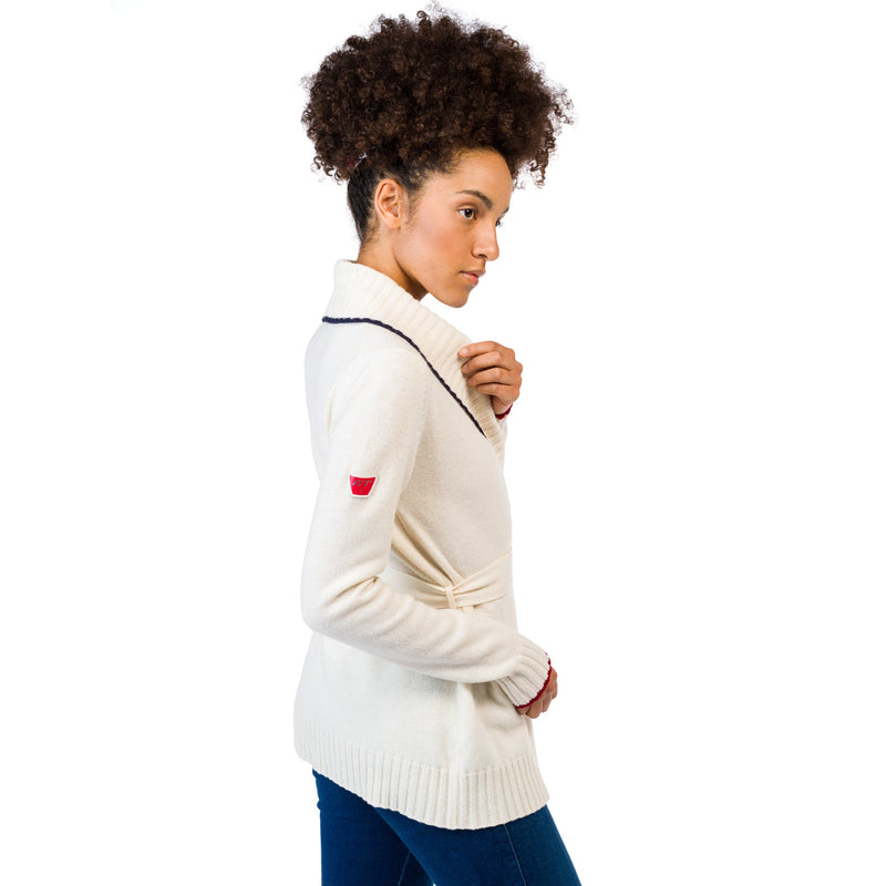 WOMENâ€™S SHAWL COLLAR JACKET WITH BELT, WHITE