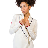 WOMENâ€™S SHAWL COLLAR JACKET WITH BELT, WHITE