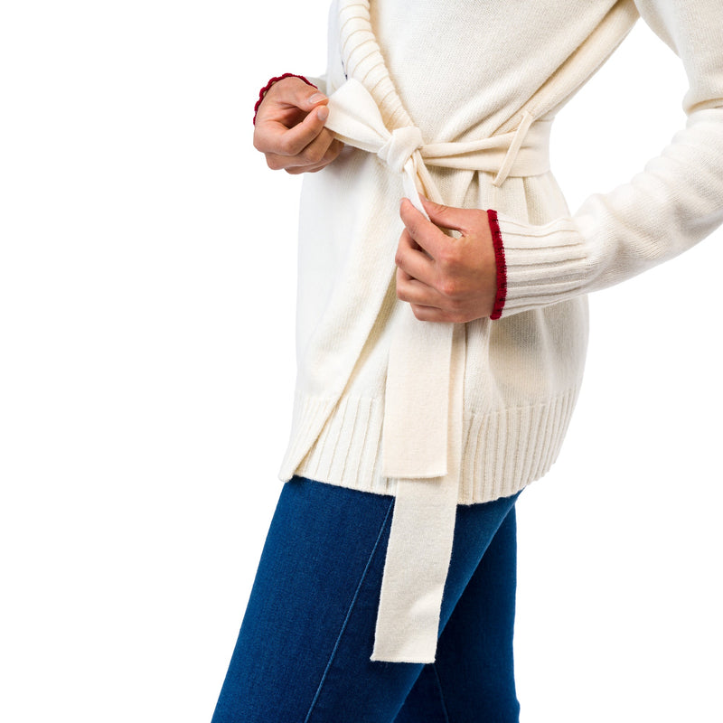WOMENâ€™S SHAWL COLLAR JACKET WITH BELT, WHITE