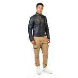 MEN'S CHARCOAL LEATHER PILOT-NECK JACKET