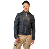 MEN'S CHARCOAL LEATHER PILOT-NECK JACKET