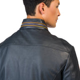 MEN'S CHARCOAL LEATHER PILOT-NECK JACKET