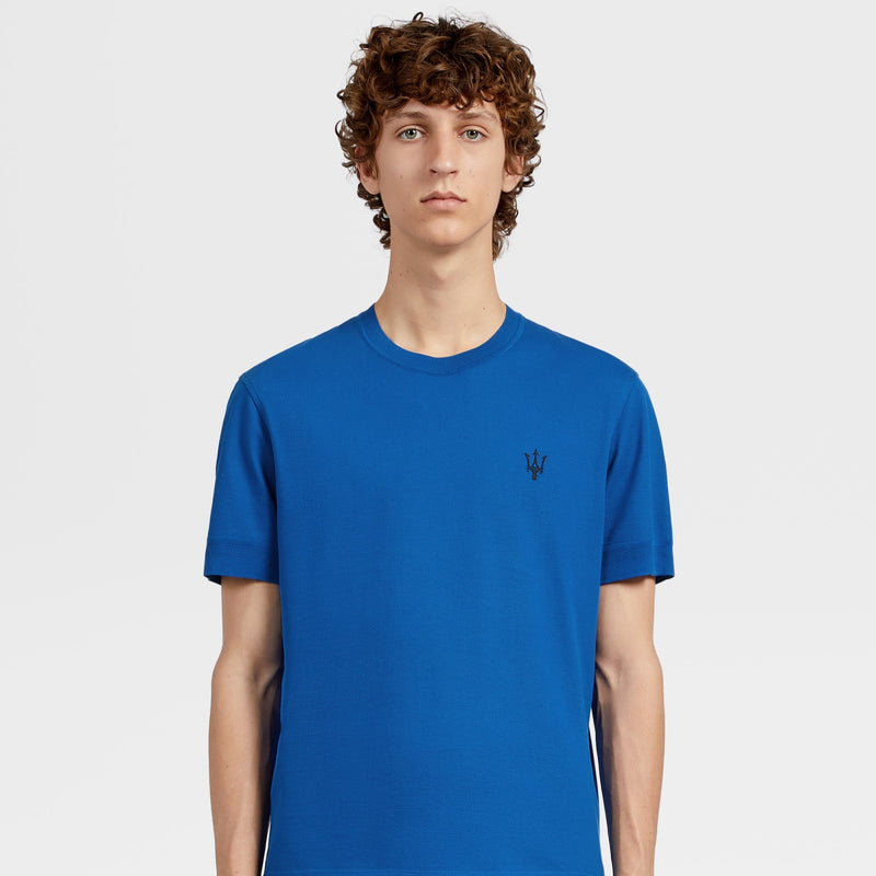 Electric Blue Maserati Cotton Piquet Short-sleeve T-shirt